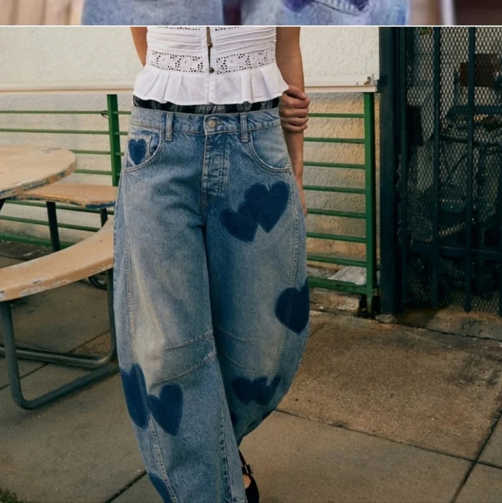 Blue Heart Patterned Women's Jeans - Picture 2 of 8